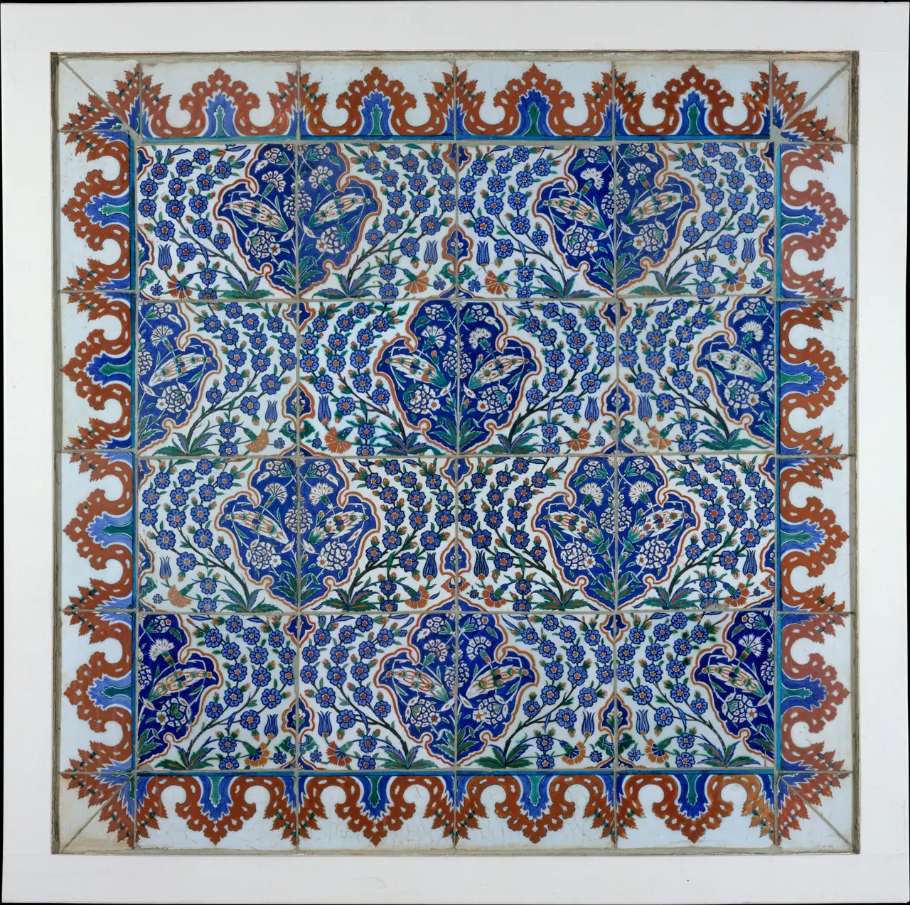 An Ottoman İznik tile panel with blue floral patterns, second half of the 16th century